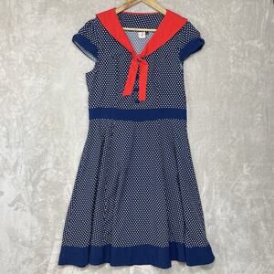 Dancing Days Sailor Pola Dot Retro Swing Dress Size Large Rockabilly Pin Up